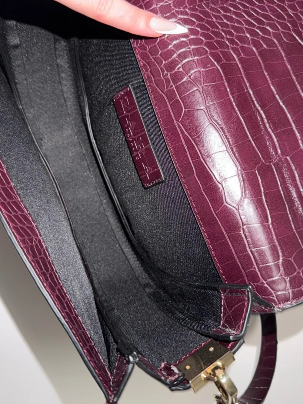 Perfect fall Zara handbag!  Burgundy the color of the season. Crocodile Purse